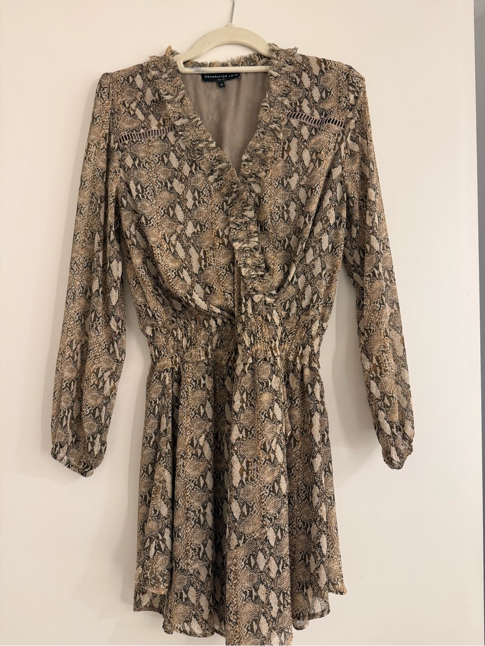 Generation Love Snakeskin Print Ruffle Mini Dress XS